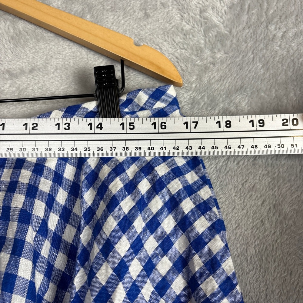 J.Crew Skirt Mini Gingham Linen A-Line 12 Blue White Pockets Preppy Vacation - Picture 5 of 7